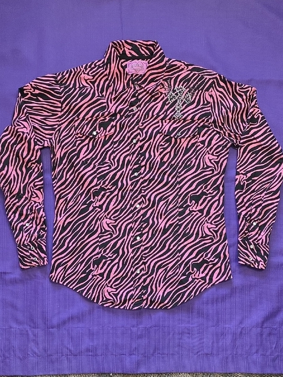 Cowgirl Hardware Tops - Womens's Pink & Black Zebra-Print Button Down Shirt